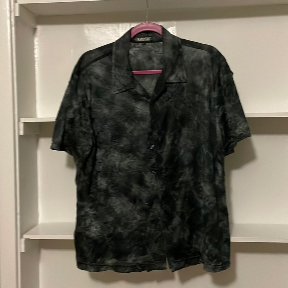 Krush Shear Men’s Large Short Sleeve Dress/Casual Print V Neck Button, Collared